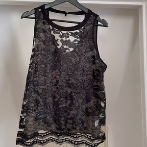 ASTR Sheer Lace & Sequin Sleeveless Blouse